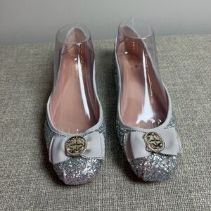 Kate Spade Silver Glitter Ballet Flats Round Toe Coquette Girl Bow Party Size 9